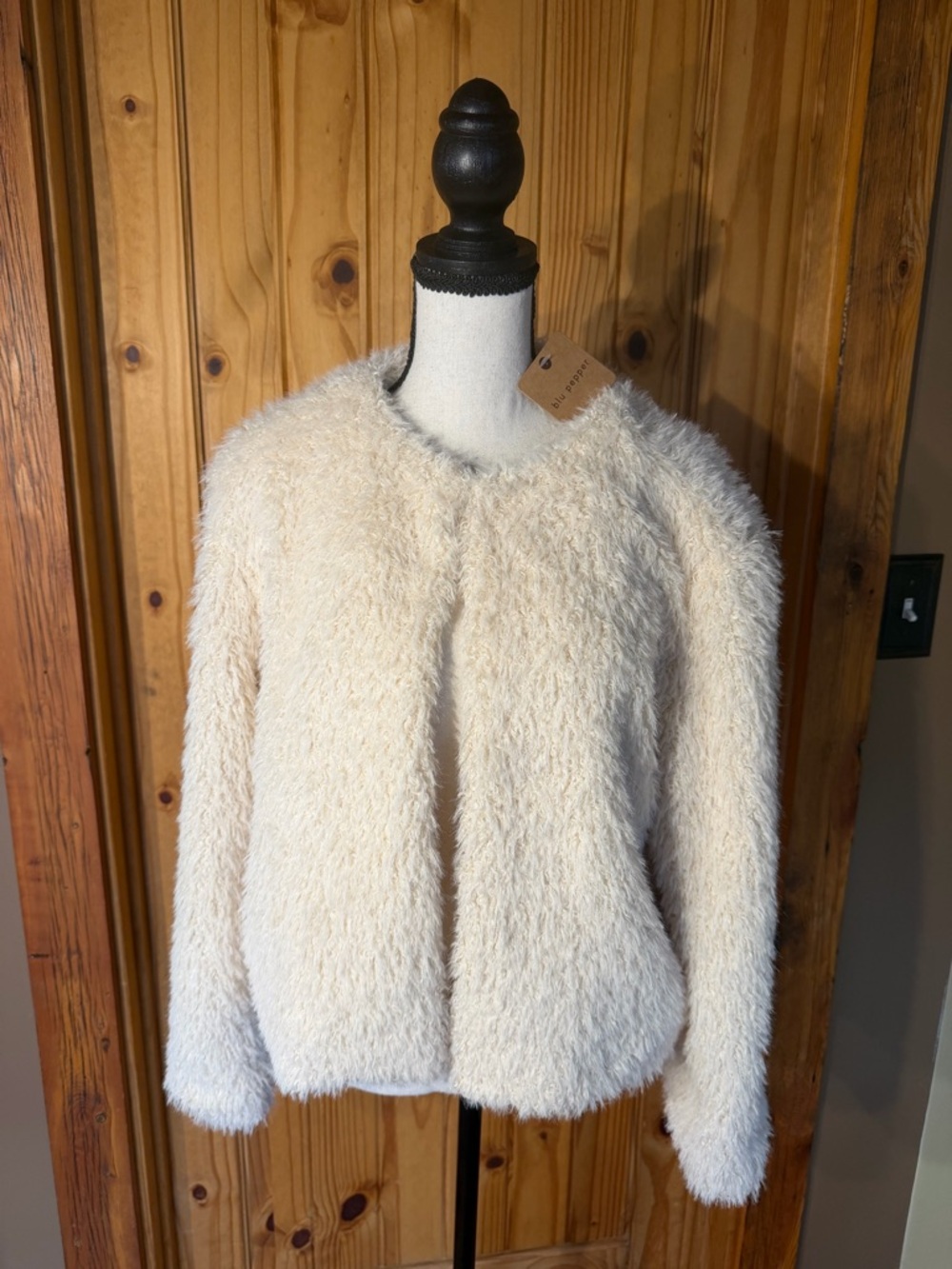 Blu Pepper Cream Fuzzy Teddy Jacket